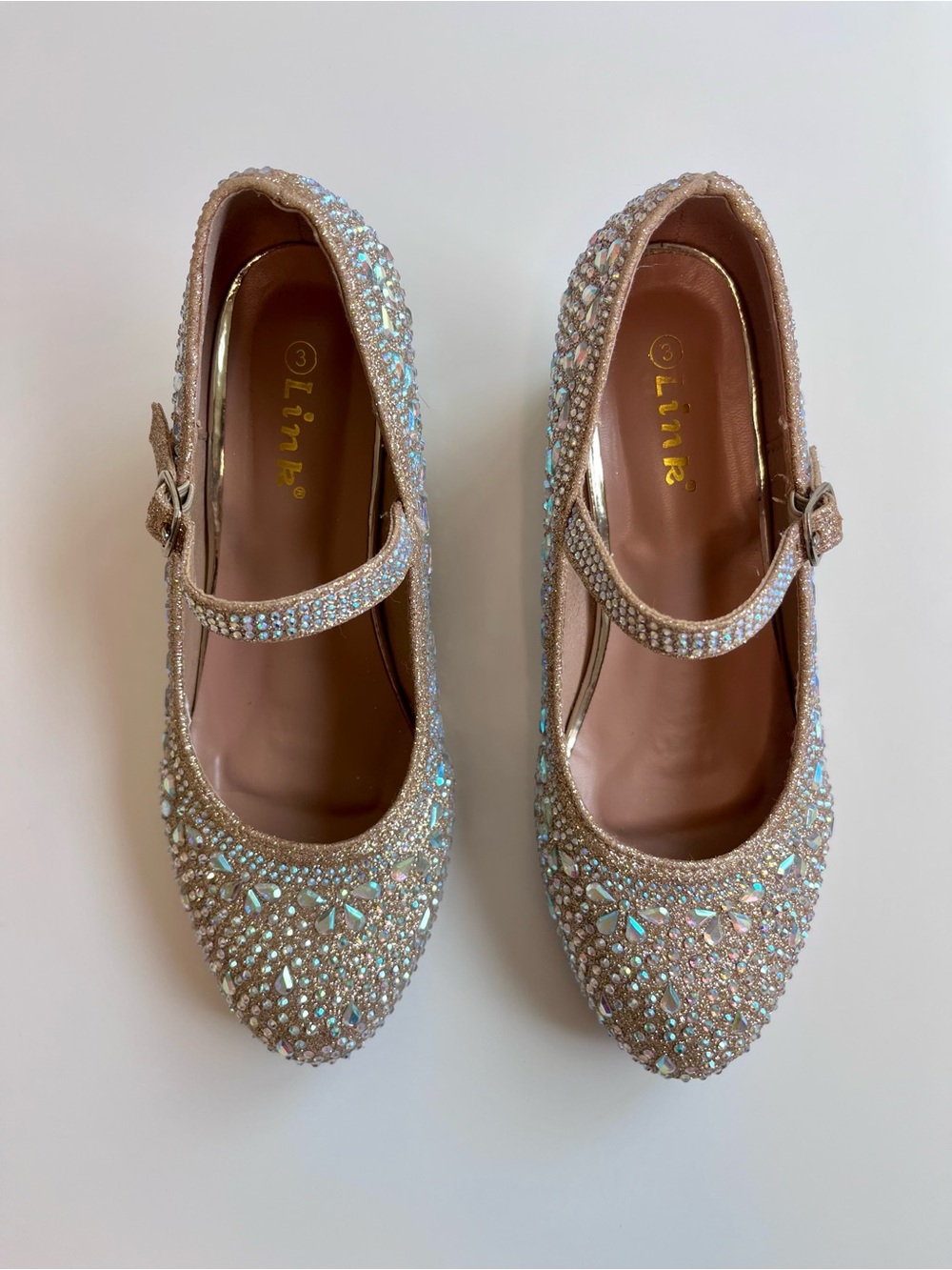 Kids Mary Jane Block Heel Princess Shoes with Crystal Embellishments